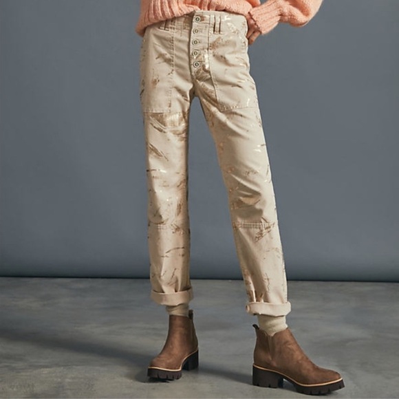 Anthropologie Pilcro The Wanderer Utility Pants  Women Size 26 Beige Button Fly - Picture 3 of 9
